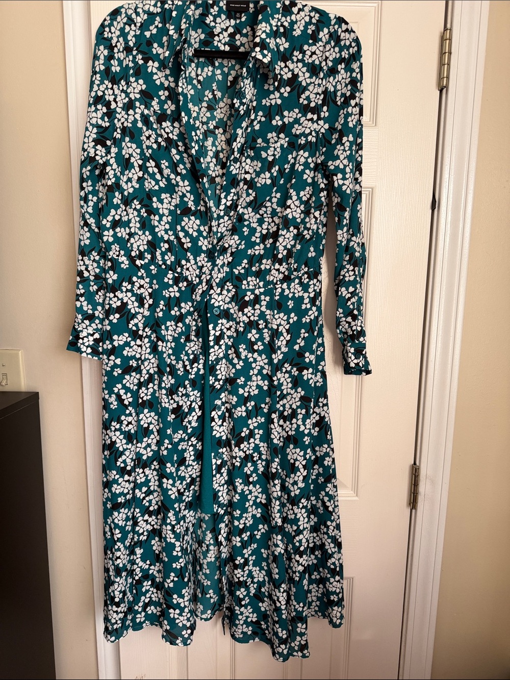 Who What Wear Teal Wrap Dress with White Floral Print